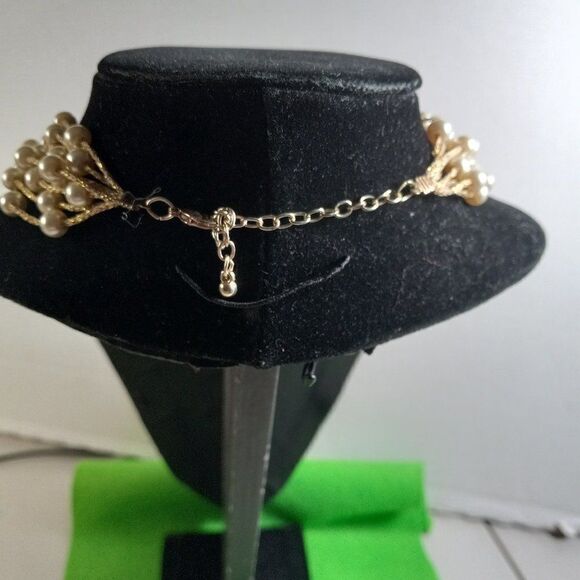 Eight Strand Faux Pearl on Cord with Gold colored Thread Necklace - Picture 3 of 6